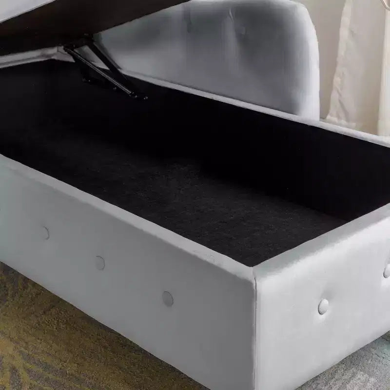 Bedroom Velvet Chaise Longue With Storage, Pillow and Nailhead Accents - ModernLuxe