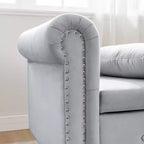 Bedroom Velvet Chaise Longue With Storage, Pillow and Nailhead Accents - ModernLuxe