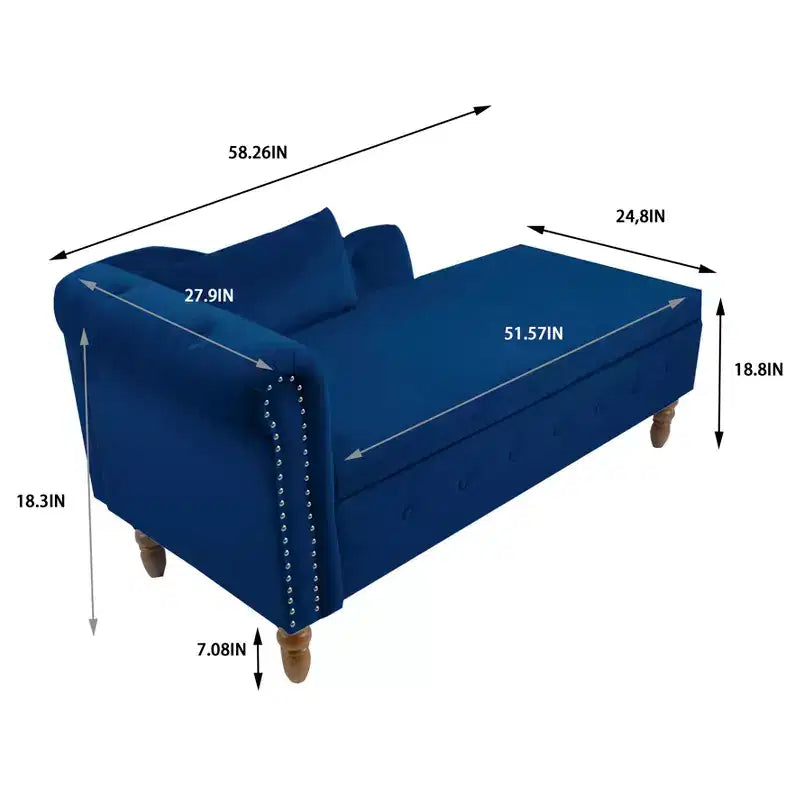 Bedroom Velvet Chaise Longue With Storage, Pillow and Nailhead Accents - ModernLuxe
