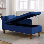 Bedroom Velvet Chaise Longue With Storage, Pillow and Nailhead Accents - ModernLuxe