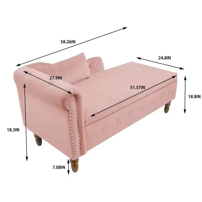 Bedroom Velvet Chaise Longue With Storage, Pillow and Nailhead Accents - ModernLuxe