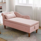 Bedroom Velvet Chaise Longue With Storage, Pillow and Nailhead Accents - ModernLuxe