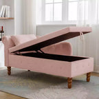 Bedroom Velvet Chaise Longue With Storage, Pillow and Nailhead Accents - ModernLuxe