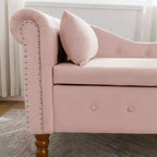 Bedroom Velvet Chaise Longue With Storage, Pillow and Nailhead Accents - ModernLuxe