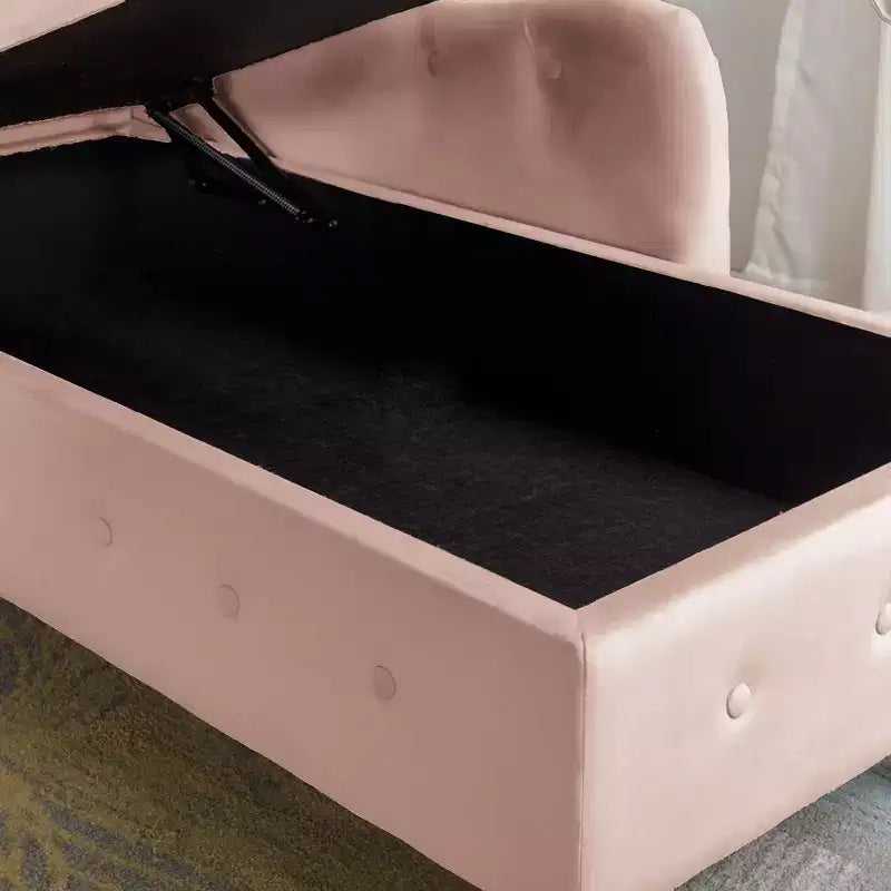 Bedroom Velvet Chaise Longue With Storage, Pillow and Nailhead Accents - ModernLuxe