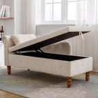 Bedroom Velvet Chaise Longue With Storage, Pillow and Nailhead Accents - ModernLuxe