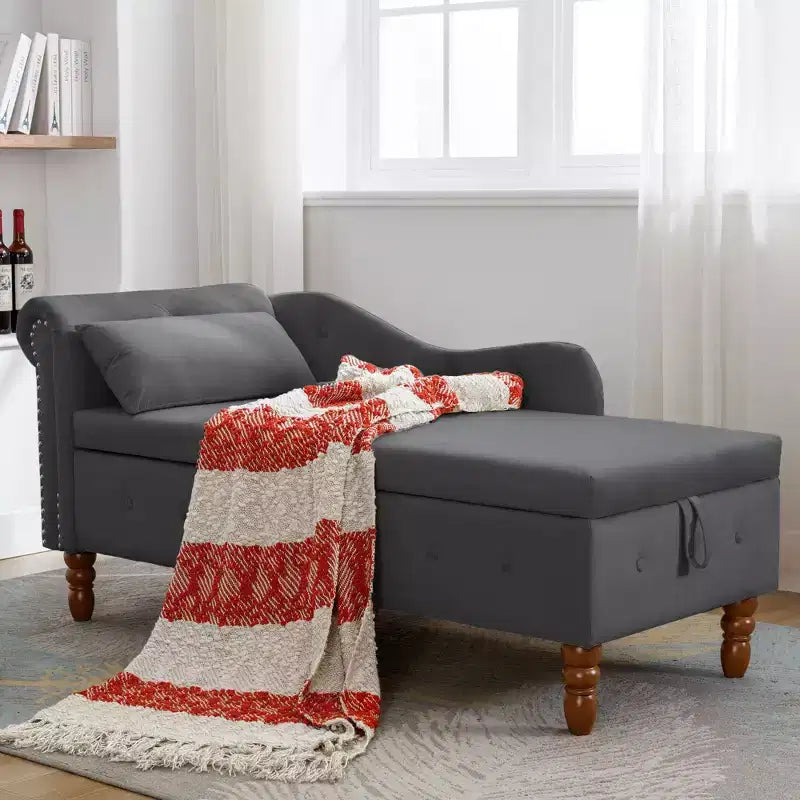 Chaise Longue in Velluto da Camera da Letto con Contenitore, Cuscino e Rivetti - ModernLuxe