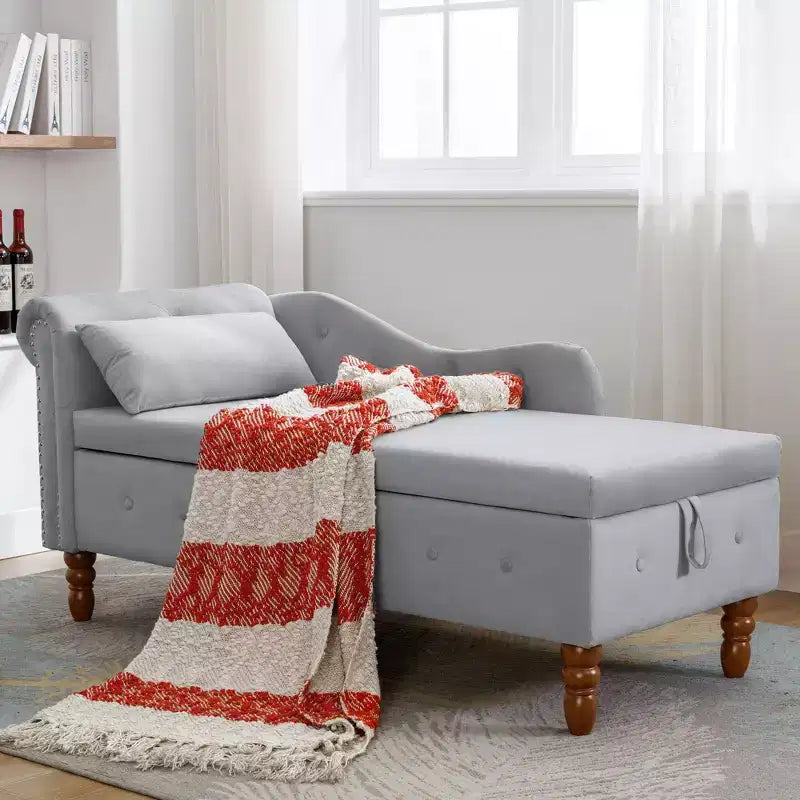 Chaise Longue in Velluto da Camera da Letto con Contenitore, Cuscino e Rivetti - ModernLuxe