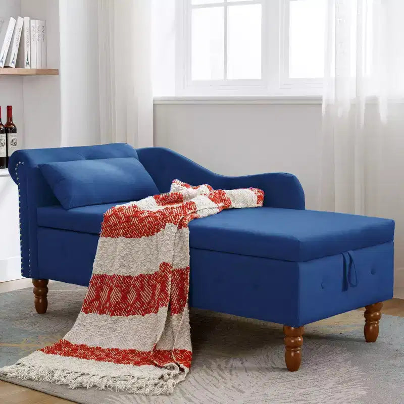 Chaise Longue in Velluto da Camera da Letto con Contenitore, Cuscino e Rivetti - ModernLuxe