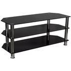 Mount-It! Glass TV Stand for Flat Screen Televisions Fits 40 - 60 Inch LCD, LED, OLED, 4K TVs | Three Tempered Glass Shelves | Black