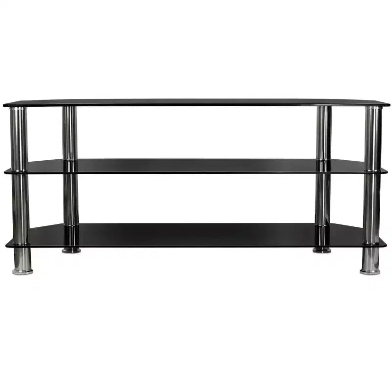 Mount-It! Mobile per TV in Vetro per Televisori a Schermo Piatto Adatto per TV LCD, LED, OLED, 4K da 40 a 60 Pollici | Tre Ripiani in Vetro Temperato | Nero