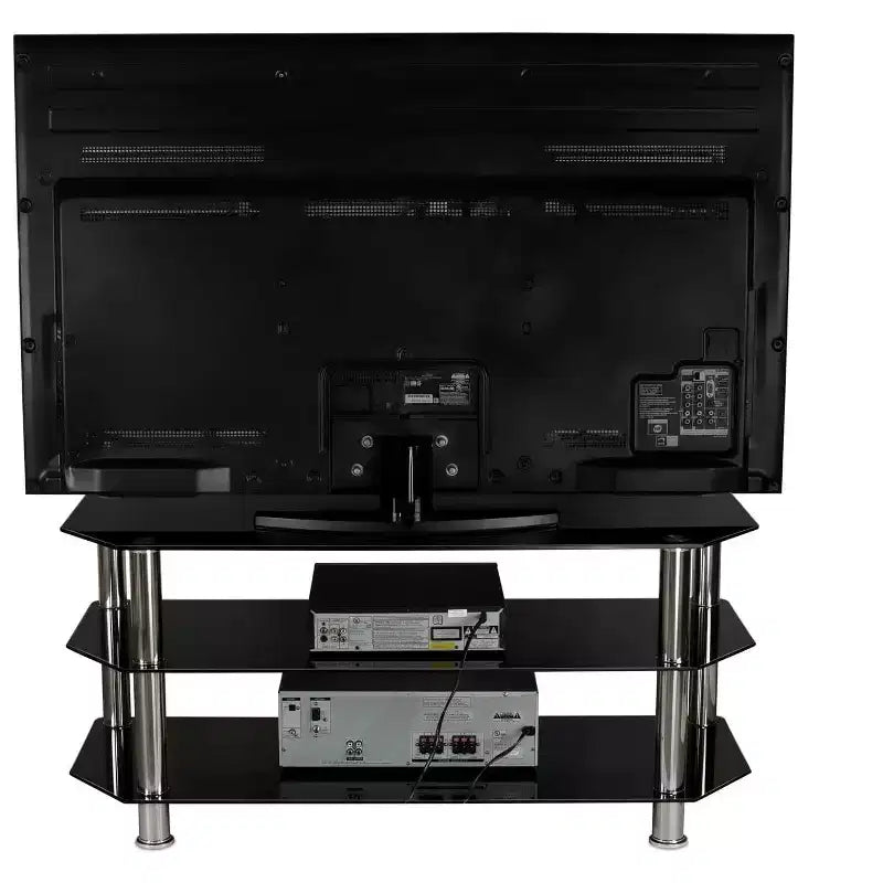 Mount-It! Mobile per TV in Vetro per Televisori a Schermo Piatto Adatto per TV LCD, LED, OLED, 4K da 40 a 60 Pollici | Tre Ripiani in Vetro Temperato | Nero