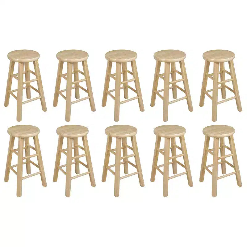 PJ Wood Classic Round Seat 24 Tall Kitchen Counter Stools, Natural (Set of 10)