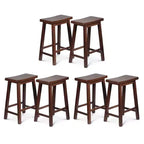 PJ Wood Classic Saddle-Seat 24 Tall Kitchen Counter Stools for Homes, Dining Spaces, and Bars w/ Backless Seats, 4 Square Legs, Walnut (Set of 6)