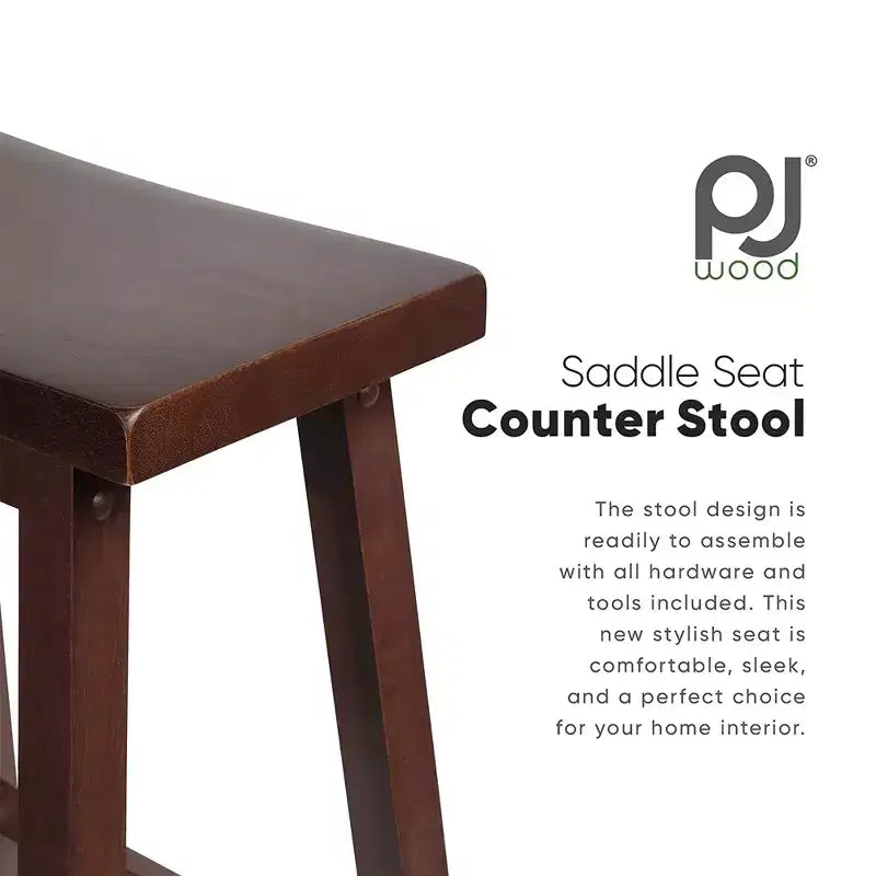 Sgabelli PJ Wood classici con seduta a sella, altezza 61 cm, per cucine, sale da pranzo e bar, senza schienale, 4 gambe quadre, noce (set da 6)