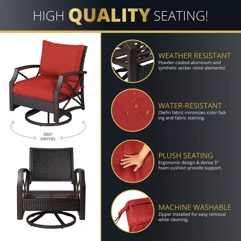 Kinger Home Swivel Patio Chairs, Rattan Wicker Outdoor Swivel Chairs with Thick Removable Cushion, All Weather Rust Free Patio Dining Chairs