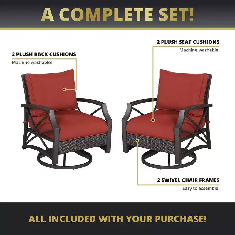 Kinger Home Swivel Patio Chairs, Rattan Wicker Outdoor Swivel Chairs with Thick Removable Cushion, All Weather Rust Free Patio Dining Chairs