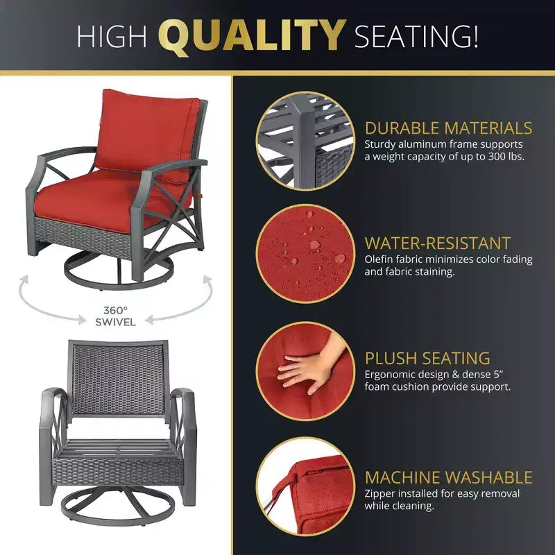 Kinger Home Swivel Patio Chairs, Rattan Wicker Outdoor Swivel Chairs with Thick Removable Cushion, All Weather Rust Free Patio Dining Chairs