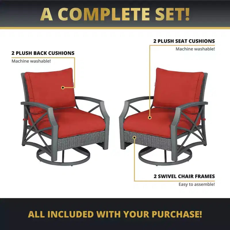 Kinger Home Swivel Patio Chairs, Rattan Wicker Outdoor Swivel Chairs with Thick Removable Cushion, All Weather Rust Free Patio Dining Chairs