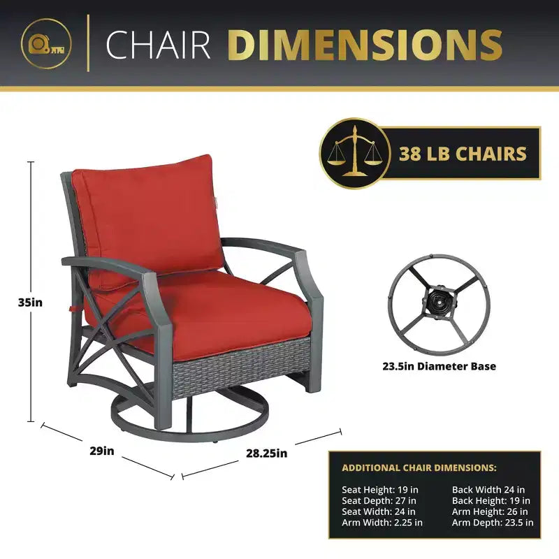 Kinger Home Swivel Patio Chairs, Rattan Wicker Outdoor Swivel Chairs with Thick Removable Cushion, All Weather Rust Free Patio Dining Chairs