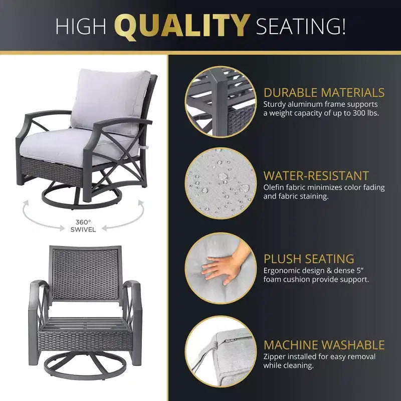 Kinger Home Swivel Patio Chairs, Rattan Wicker Outdoor Swivel Chairs with Thick Removable Cushion, All Weather Rust Free Patio Dining Chairs