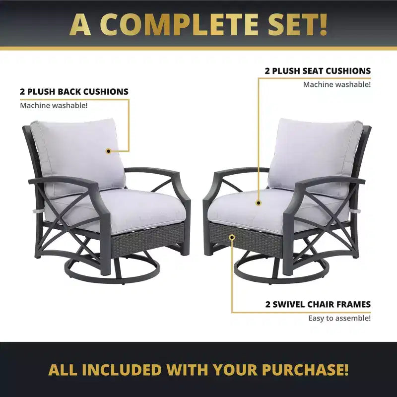 Kinger Home Swivel Patio Chairs, Rattan Wicker Outdoor Swivel Chairs with Thick Removable Cushion, All Weather Rust Free Patio Dining Chairs