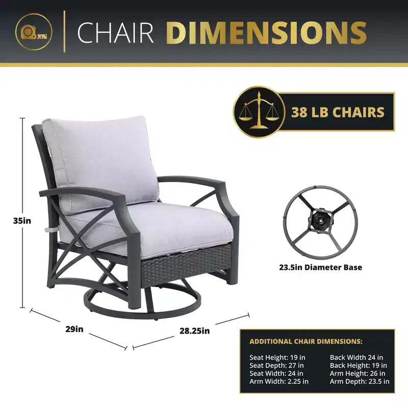 Kinger Home Swivel Patio Chairs, Rattan Wicker Outdoor Swivel Chairs with Thick Removable Cushion, All Weather Rust Free Patio Dining Chairs