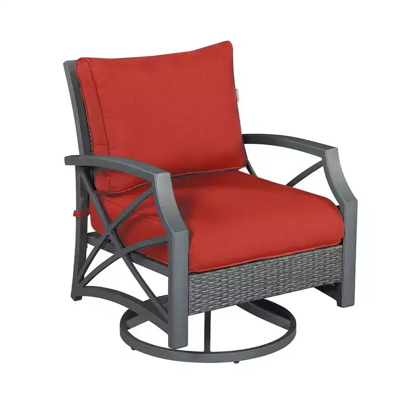 Kinger Home Sedie Girevoli da Esterno, Sedie Girevoli in Rattan Intrecciato da Esterno con Cuscino Spesso Rimovibile, Sedie da Pranzo da Esterno per Tutte le Stagioni Antiruggine