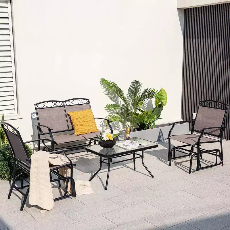 Costway Set di 2 Sedie a Dondolo Scorrevoli da Giardino, Sedia a Dondolo Singola con Telaio in Metallo Resistente per Esterni
