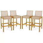Costway Set of 4 Patio Wood Barstools Rattan Bar Height Chairs with Backrest Porch Balcony