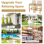Costway Set of 4 Patio Wood Barstools Rattan Bar Height Chairs with Backrest Porch Balcony