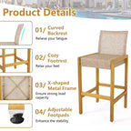 Costway Set of 4 Patio Wood Barstools Rattan Bar Height Chairs with Backrest Porch Balcony