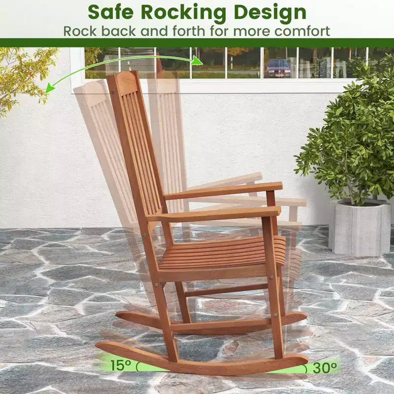 Costway Outdoor Rocking Chair Patio Eucalyptus Wood Rocker Ergonomic Slatted Garden