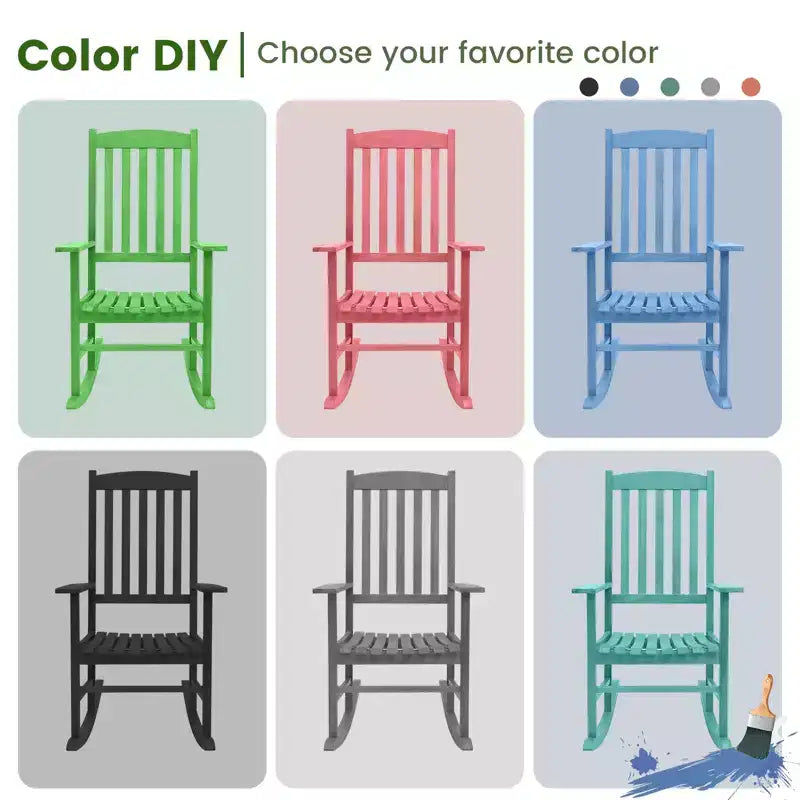 Costway Outdoor Rocking Chair Patio Eucalyptus Wood Rocker Ergonomic Slatted Garden