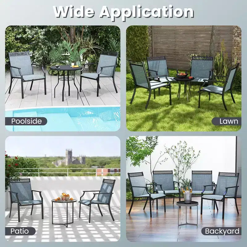 Costway Sedie da Giardino Set da 2 con Tessuto Traspirante per Tutte le Stagioni Schienale Alto Blu/Caffè/Nero