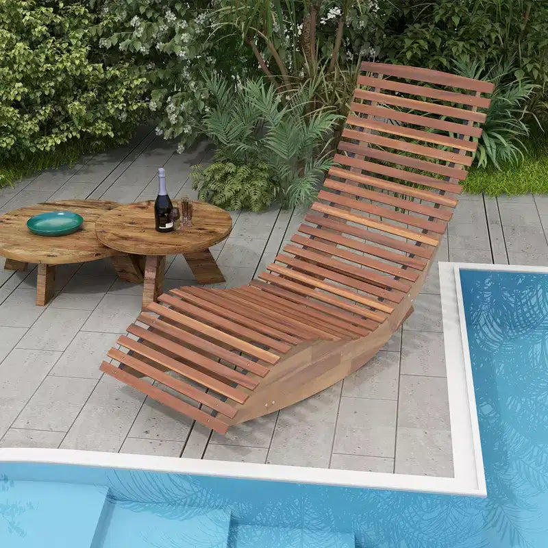 Costway Sedia a dondolo da esterno 1/2 pz in legno di acacia con sedile a doghe allargato e schienale alto