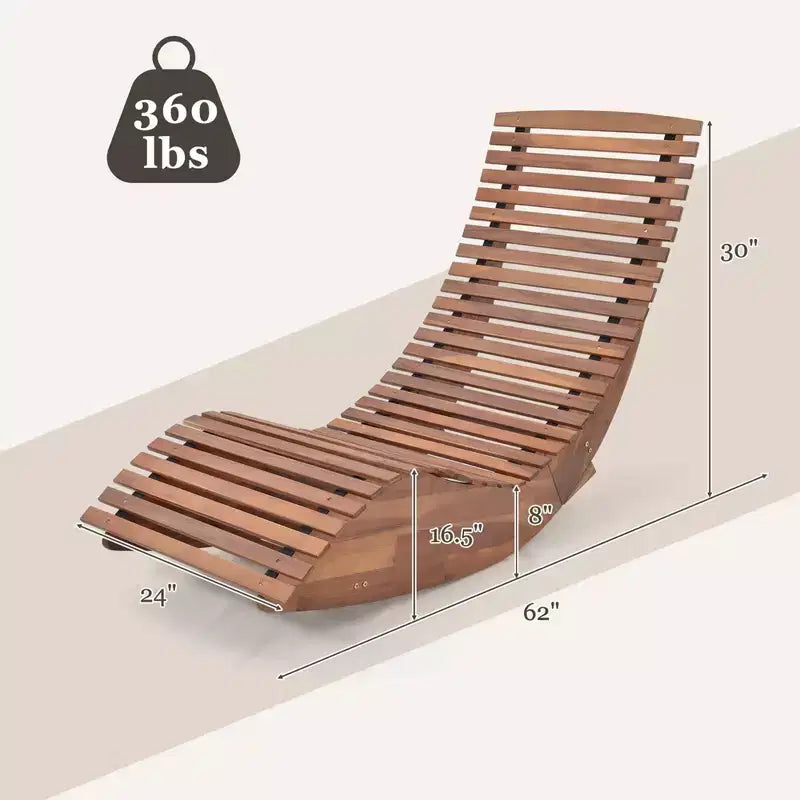 Costway Sedia a dondolo da esterno 1/2 pz in legno di acacia con sedile a doghe allargato e schienale alto