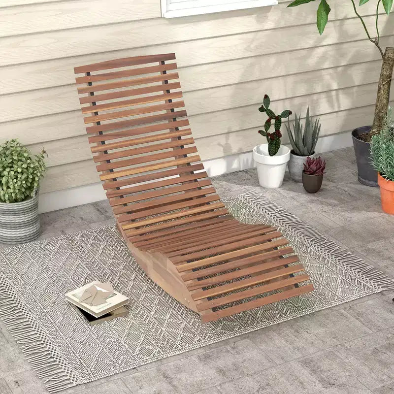 Costway Sedia a dondolo da esterno 1/2 pz in legno di acacia con sedile a doghe allargato e schienale alto