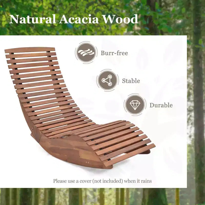 Costway Sedia a dondolo da esterno 1/2 pz in legno di acacia con sedile a doghe allargato e schienale alto