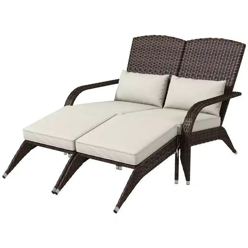 Sedia Adirondack Outsunny in Vimini per 2 persone con Cuscini e Poggiapiedi, Sedia con Schienale Alto e Braccioli Ampi in Rattan PE per Braciere