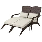 Sedia Adirondack Outsunny in Vimini per 2 persone con Cuscini e Poggiapiedi, Sedia con Schienale Alto e Braccioli Ampi in Rattan PE per Braciere