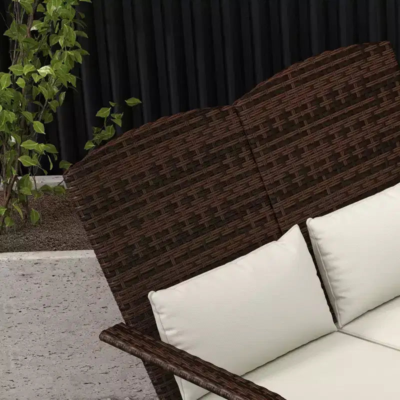 Sedia Adirondack Outsunny in Vimini per 2 persone con Cuscini e Poggiapiedi, Sedia con Schienale Alto e Braccioli Ampi in Rattan PE per Braciere