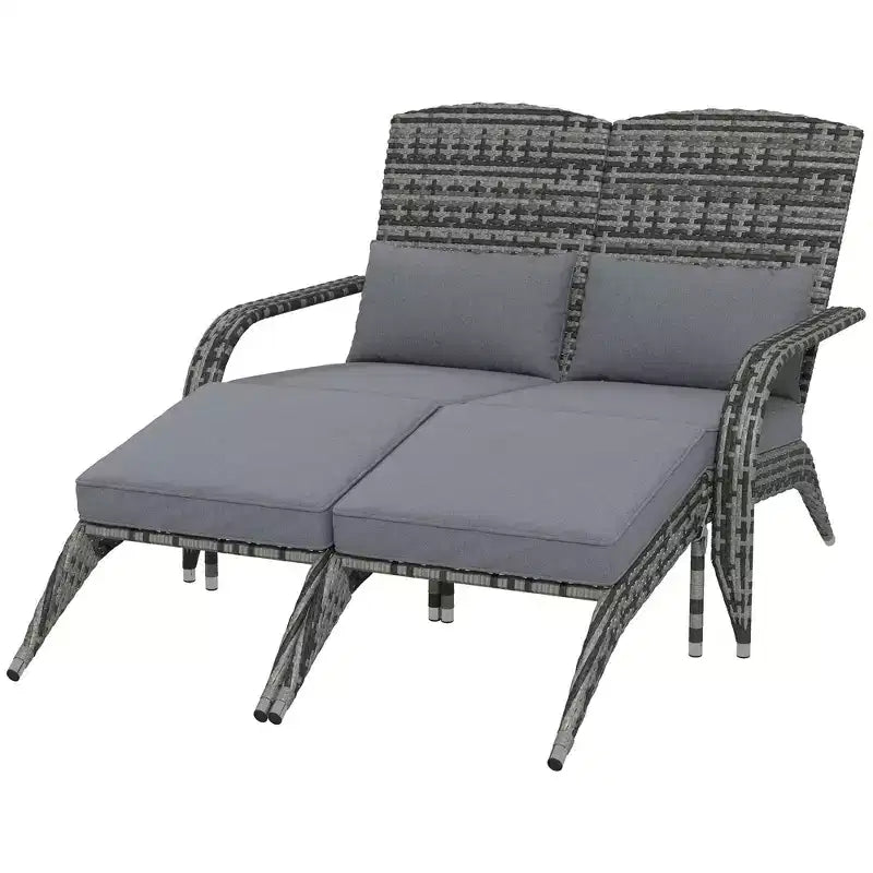 Sedia Adirondack Outsunny in Vimini per 2 persone con Cuscini e Poggiapiedi, Sedia con Schienale Alto e Braccioli Ampi in Rattan PE per Braciere