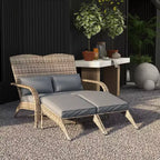 Sedia Adirondack Outsunny in Vimini per 2 persone con Cuscini e Poggiapiedi, Sedia con Schienale Alto e Braccioli Ampi in Rattan PE per Braciere