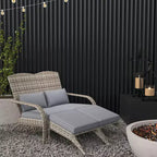 Sedia Adirondack Outsunny in Vimini per 2 persone con Cuscini e Poggiapiedi, Sedia con Schienale Alto e Braccioli Ampi in Rattan PE per Braciere