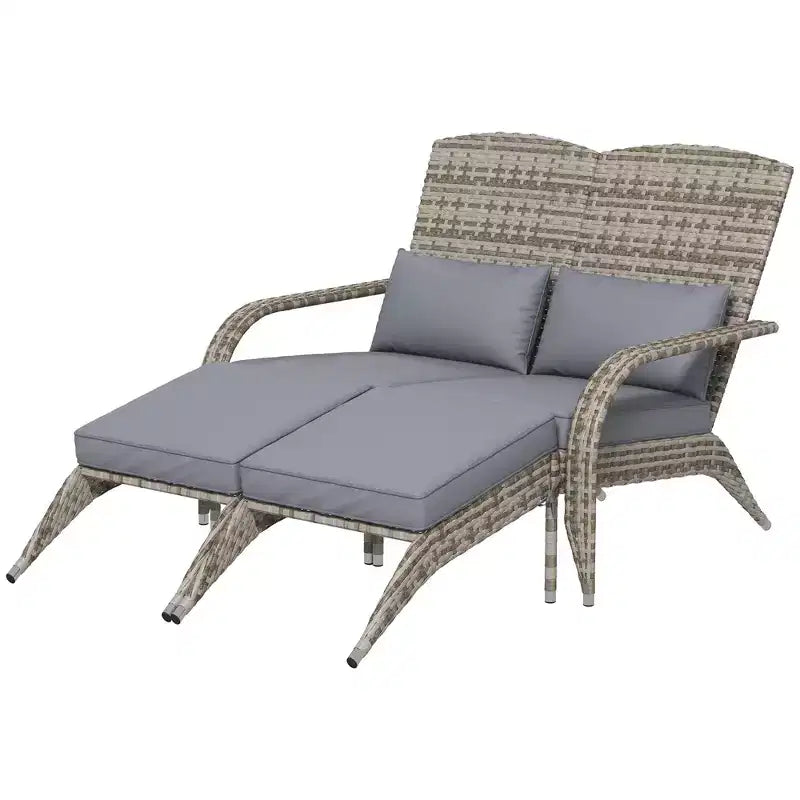Sedia Adirondack Outsunny in Vimini per 2 persone con Cuscini e Poggiapiedi, Sedia con Schienale Alto e Braccioli Ampi in Rattan PE per Braciere
