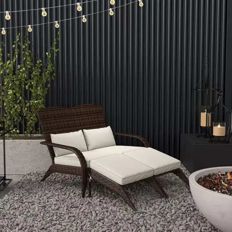 Sedia Adirondack Outsunny in Vimini per 2 persone con Cuscini e Poggiapiedi, Sedia con Schienale Alto e Braccioli Ampi in Rattan PE per Braciere