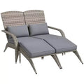 Outsunny Wicker Adirondack Chair for 2 with Cushions & Footrests, PE Rattan Fire Pit Chair for 2with High-back, Wide Armrests