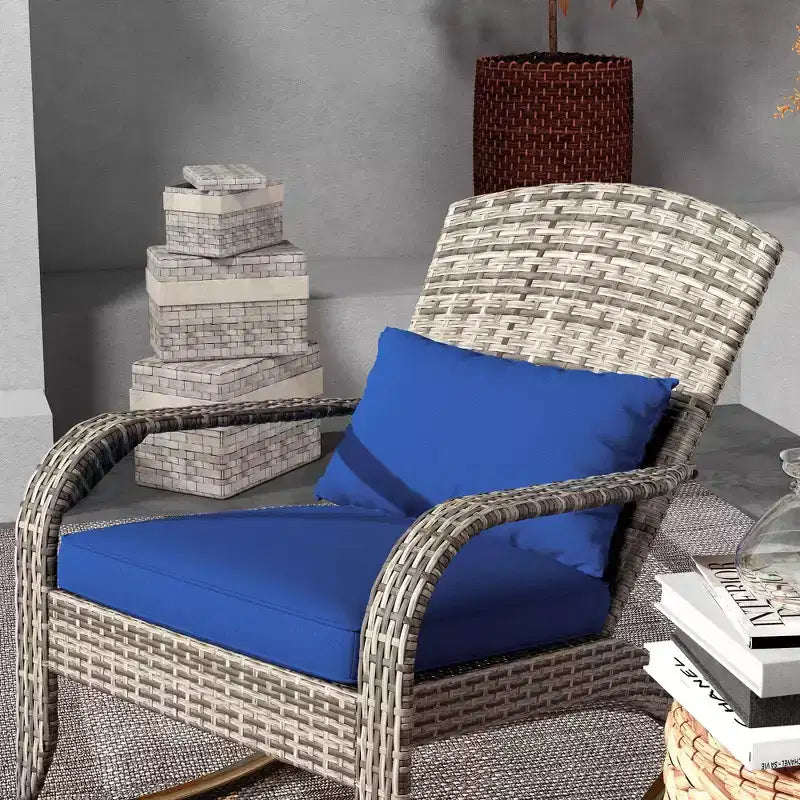 Outsunny Outdoor Wicker Adirondack Rocking Chair, Patio Rattan Rocker Chair with High Back, Seat Cushion and Pillow for Porch, Balcony