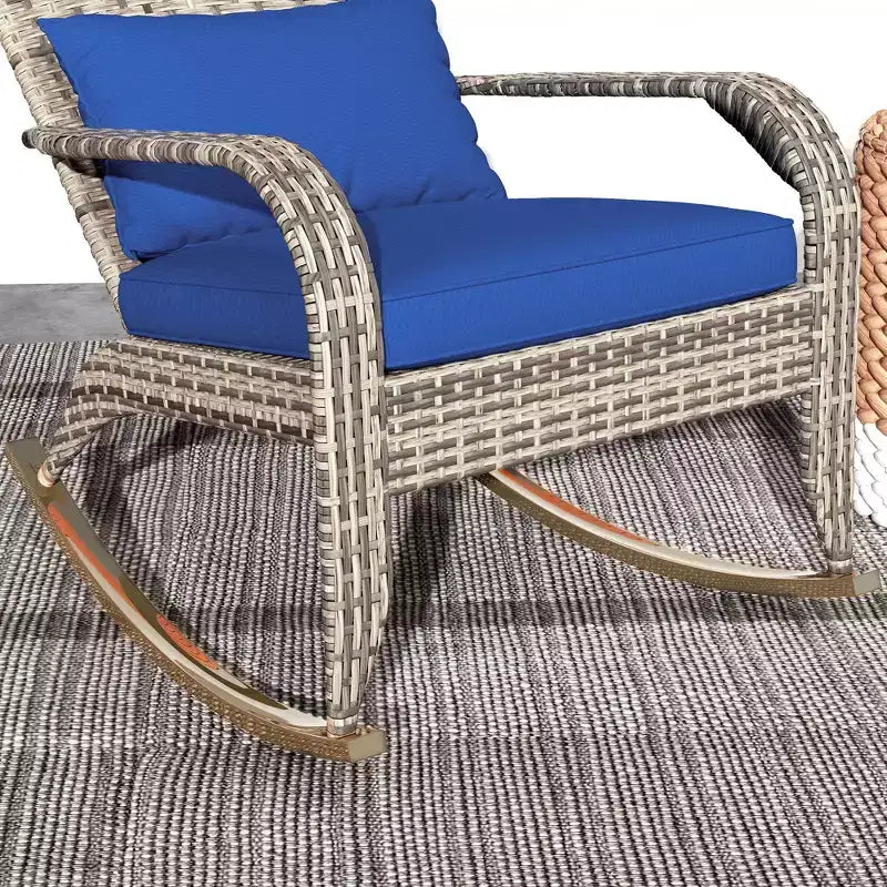 Outsunny Outdoor Wicker Adirondack Rocking Chair, Patio Rattan Rocker Chair with High Back, Seat Cushion and Pillow for Porch, Balcony
